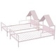preview thumbnail 1 of 13, House Design Double Twin Size Metal Platform Bed with Built-in Nightstand Pink