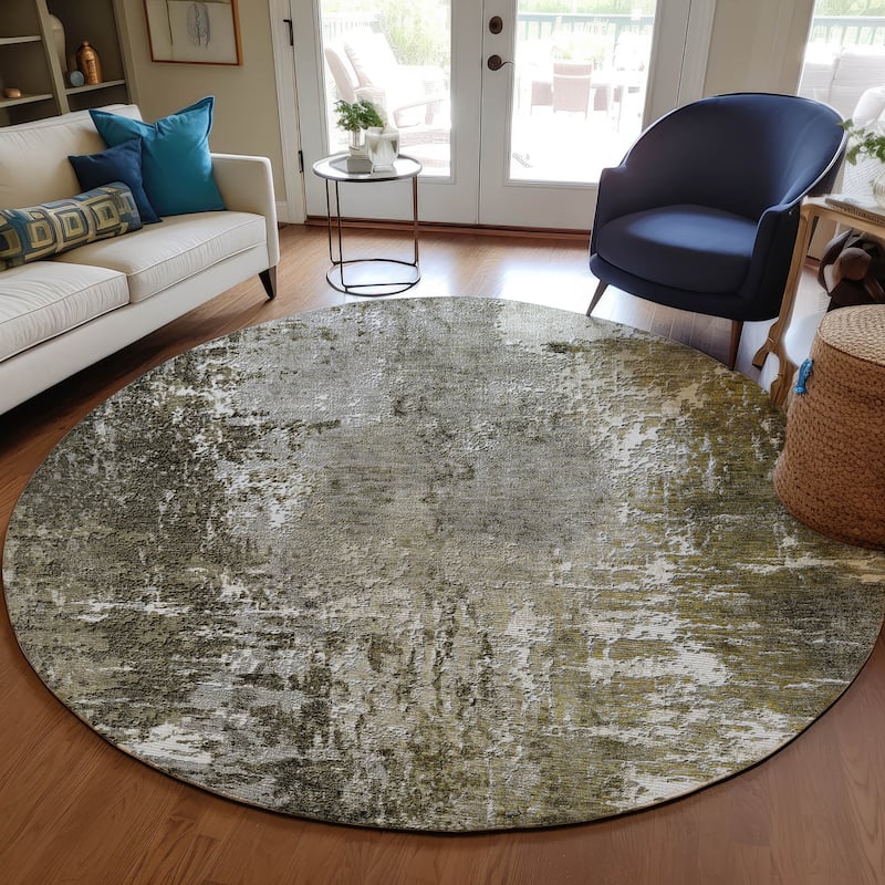 Machine Washable Indoor/ Outdoor Chantille Abstract Contemporry Rug - Taupe - 8' x 8'