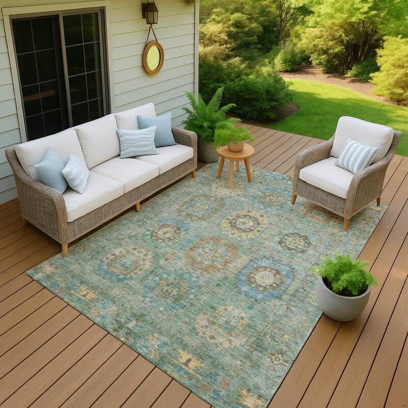 Machine Washable Indoor/ Outdoor Vintage Traditional Chantille Rug - Teal - 3' x 5'