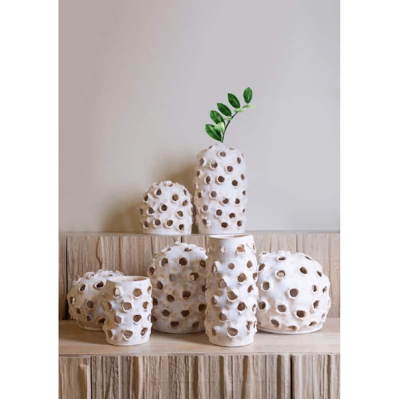 Lg Cylinder Object with holes White Ivory 8"X8"x13.5"- ST - White Ivory - White Ivory