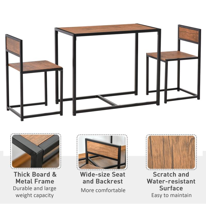 HOMCOM Industrial 3-Piece Dining Table and 2 Chair Set for Small Space in the Dining Room or Kitchen - 35.5" L x 18.5" W x 30" H