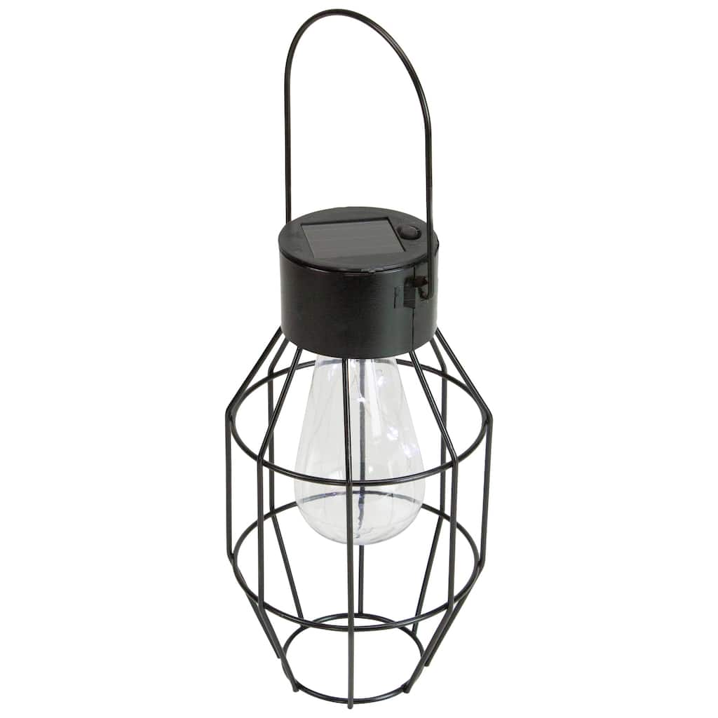 9.5" Black Geometric Oblong Outdoor Hanging Solar Lantern with Handle - 9.5