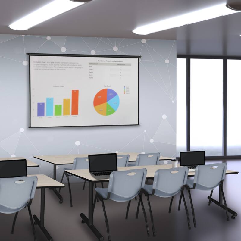 84" x 24" Training Table- Maple & 3 'M' Stack Chairs- Grey - 84 x 24 inches