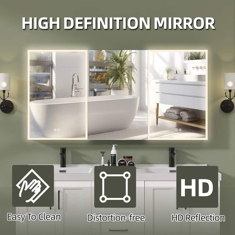 60'' W 30'' H Recessed Frameless Medicine Cabinet Mirror 9 Adjustable