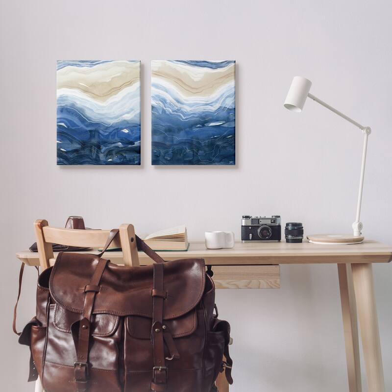 Stupell Abstract Ocean Geode Landscape Busy Blue Beige Lines 2pc Multi Piece Canvas Wall Art Set