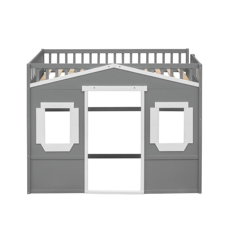 Wooden Twin/Full Size House Loft Bed w/Ladder, Solid Wood Bedframe