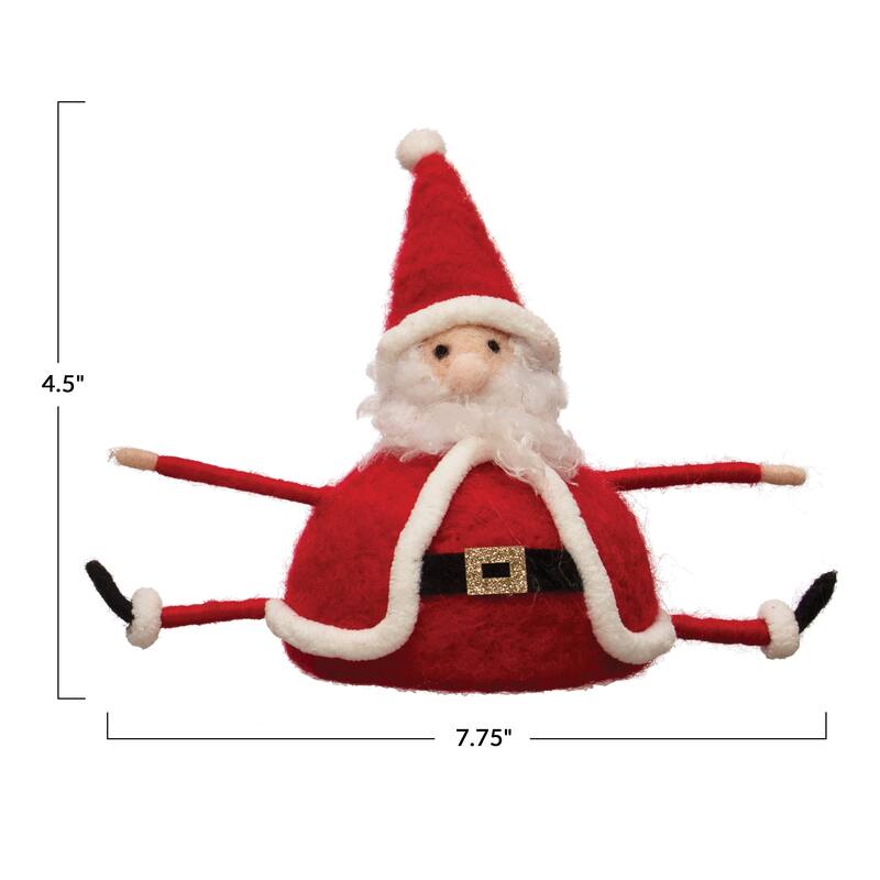 Wool Felt Sitting Santa - 7.9"L x 4.0"W x 4.5"H
