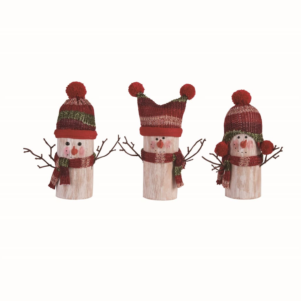 Transpac Foam/Knit Wood Look Snowman Set of 3 Christmas Home Decorations