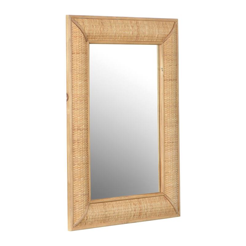 Wood Framed Wall Mirror with Rattan Detail