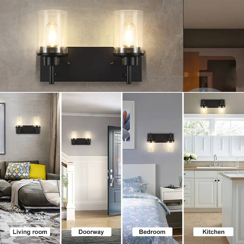 Starsky 2-Lights 13.77inch Modern Bathroom Vanity Light with Cylinder Glass Shade