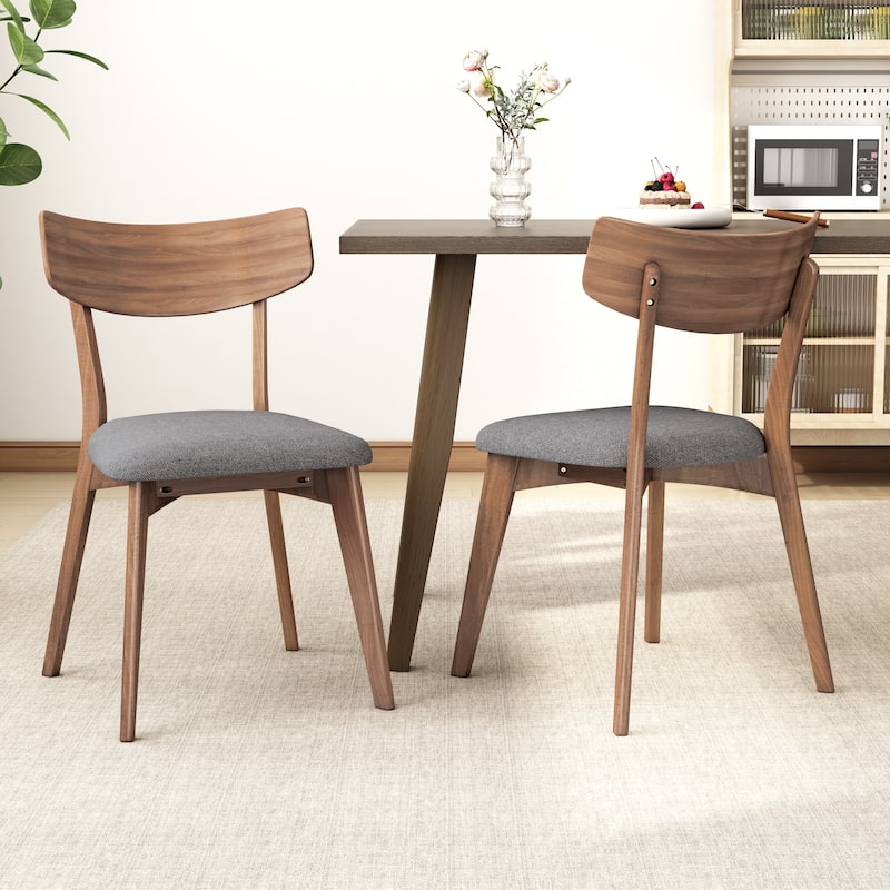 Dining Chairs Set of 2, Upholstered Chair Side Chair w/Rubber Wood Frame - Grey
