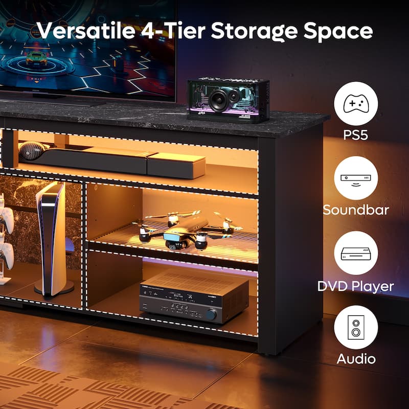 Bestier Tall LED TV Stand for TV, Modern Marble Entertainment Center with Storage for PS5, Gaming Console for Gaming Room
