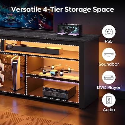 Bestier Tall LED TV Stand for TV, Modern Marble Entertainment Center with Storage for PS5, Gaming Console for Gaming Room