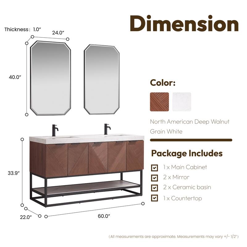 Mahon Double Bath Vanity with Composite Stone Top and Mirror
