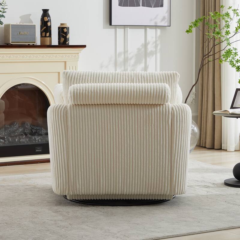 360° Swivel Accent Armchair for Living Room, 40.55" Upholstered Sofa Chair Round Corduroy Club Chair with 2 Pillow