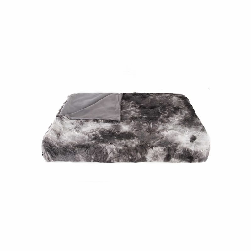 HomeRoots 50" X 70" Dark Gray and Ivory Faux Fur Plush Throw Blanket