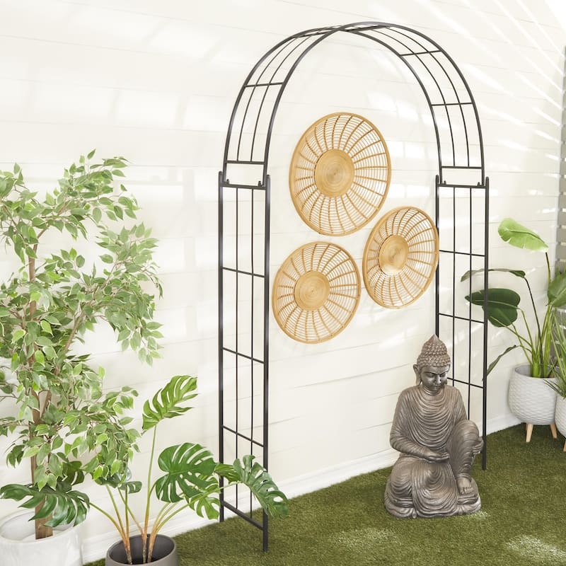 Metal Indoor Outdoor Arched Garden Arbor with Lattice Work Sides - Black or White - Roche River Decor