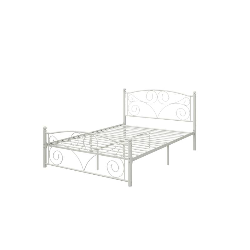 Queen Size Unique Flower Sturdy System Metal Bed Frame with Headboard and Footboard