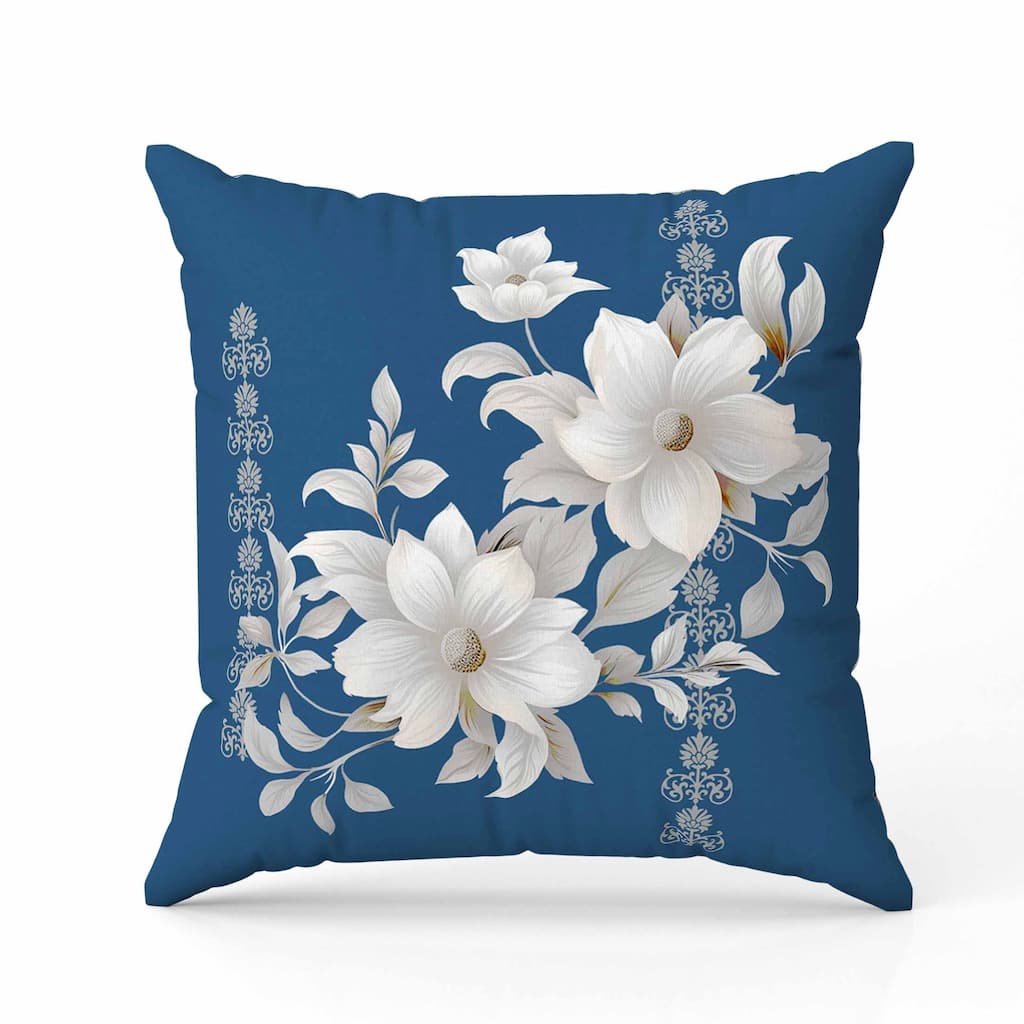 Petal Perfection Faux Suede Reversible Throw Pillow Metallic and Blue