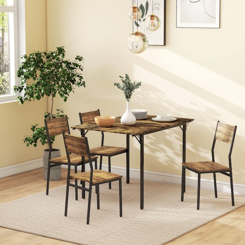 Drop Leaf Dining Table Foldable MDF Top Metal Frame Seats 2 to 4 Compact Space Saving