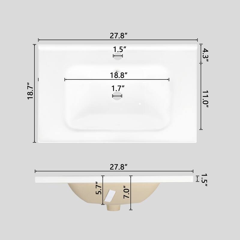 27.8-Inch Mid-Century Bathroom Vanity Sink with Roman Column Base, Farmhouse Freestanding Storage Cabinet