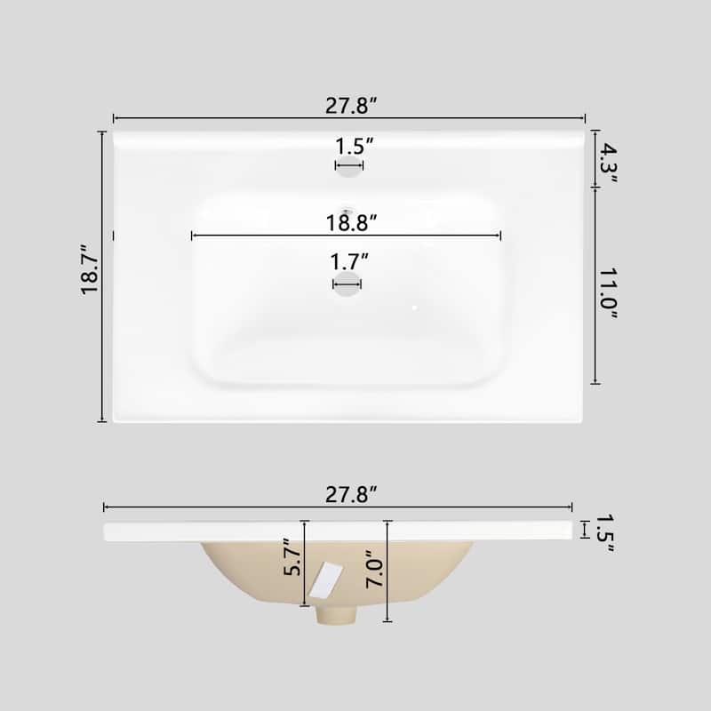 28"/36" Bathroom Vanity with Sink, Integrated Ceramic Basin Vanity Cabinet with Roman Column Base, Solid Wood Frame