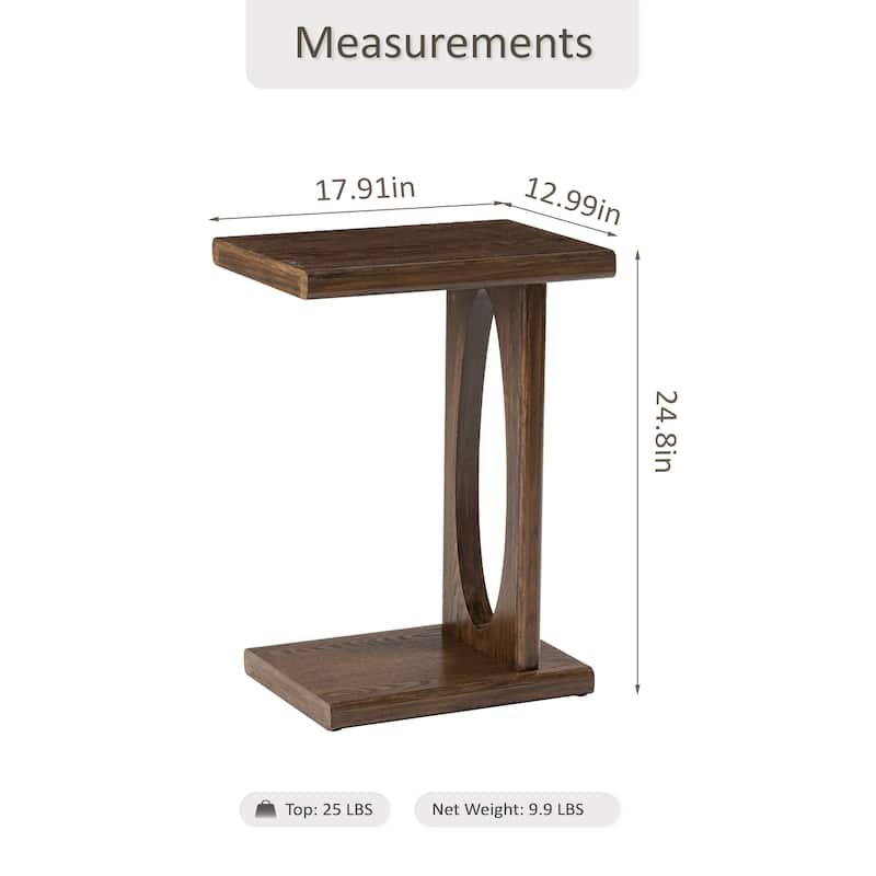 COZAYH Rustic C-Shaped End Table, Compact Snack Couch Side Table with Wooden Frame, Warm Brown Wood Finish