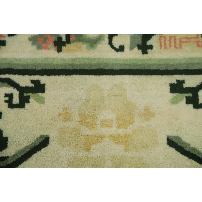 Hand-knotted Traditional Wool Beige Geometric Oriental Area Rug - 12' 1'' X 9' 0''