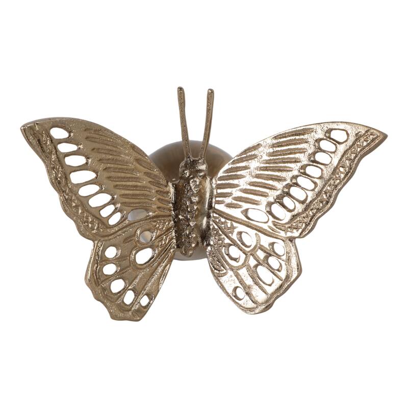 Metal Sculpture Butterfly Statue Orb Base for Home Decor - 6" Gold - 7.75" x 5" x 6"