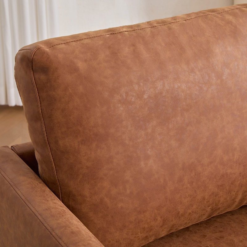 Roomfitters 30.7" Square Swivel Accent Chair, 360° Faux Leather Club Chair with Wood Trim