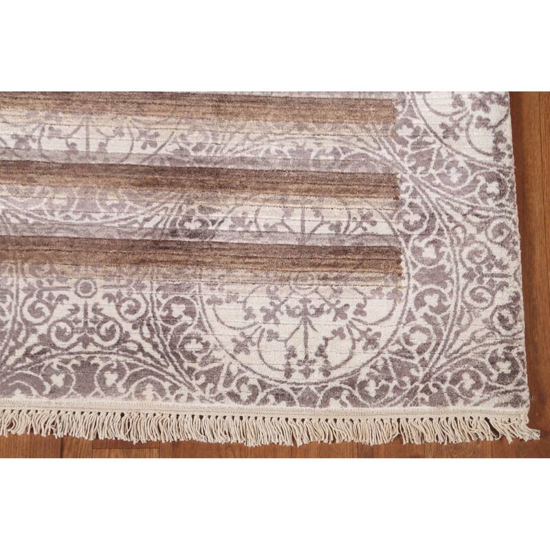 Striped Abstract Accent Rug Handmade Oriental Grey Wool Carpet - 2'10"x 4'6"