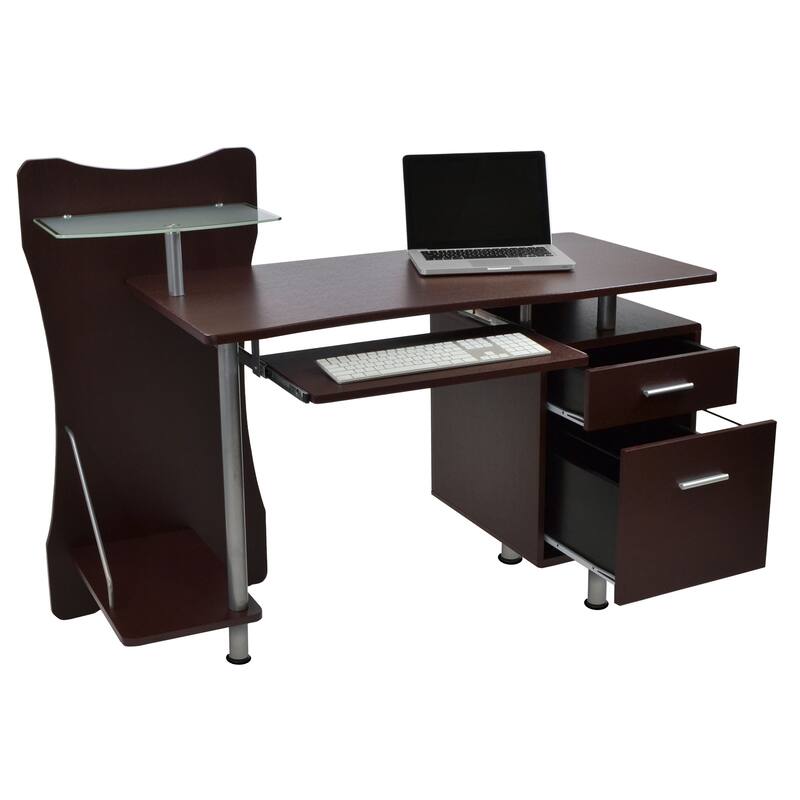 Stylish Computer Desk with Storage Drawers, Pull-Out Keyboard Tray, and Durable Steel Legs for Home Office