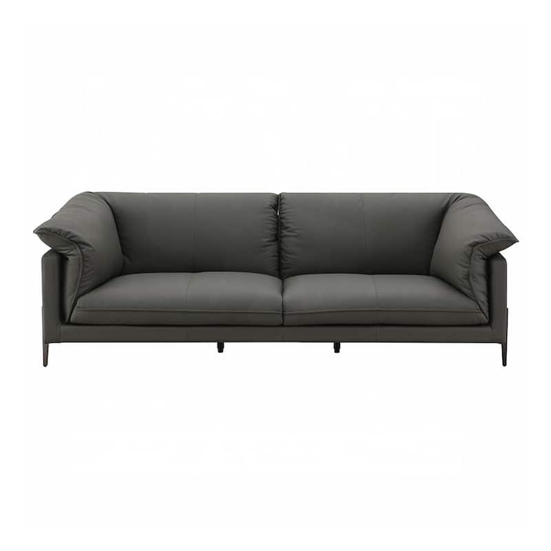Top Grain Leather Upholstered Sofa with Metal Legs in Black - Black