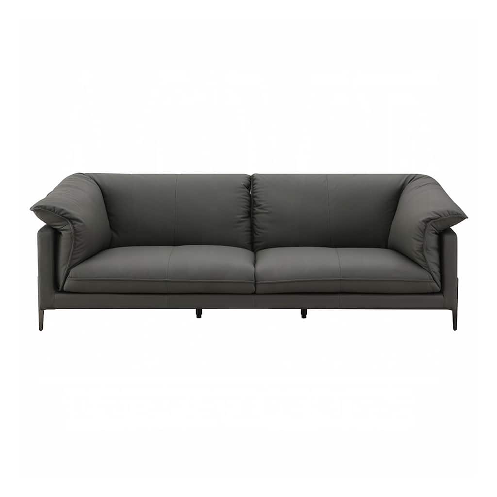Top Grain Leather Upholstered Sofa with Metal Legs in Black