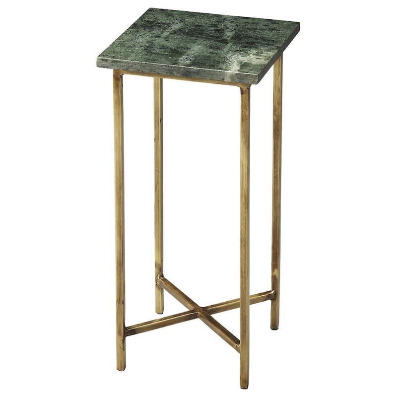 HomeRoots 21" Green and Gold Marble Drink Size Square End Table - 9.50 in. x 20.50 in. x 9.50 in.