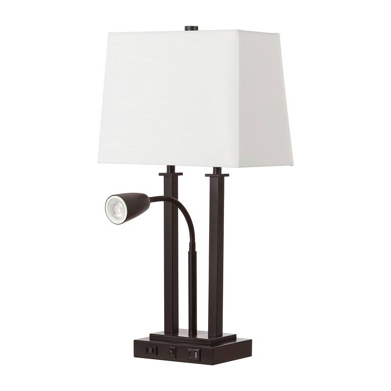Callie 23.75" 2-Light Farmhouse Metal LED Table Lamp with USB Charging Port, Adjustable Reading Light, by JONATHAN Y