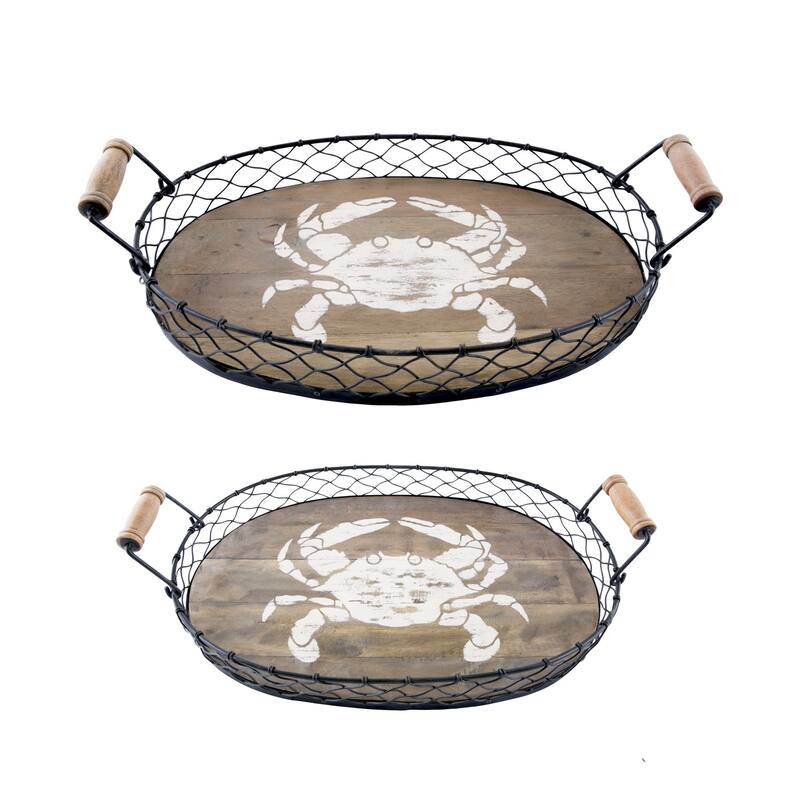 Set of 2 Nesting Trays with Crabs