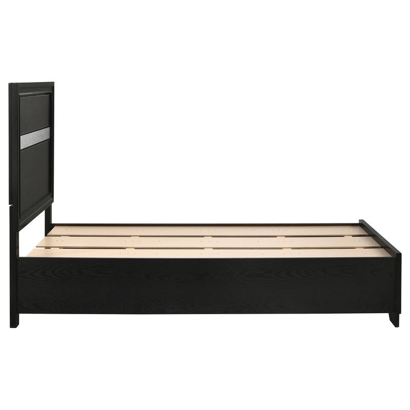 Black Twin Storage Panel Bed with Integrated Drawers and Crystal Accents