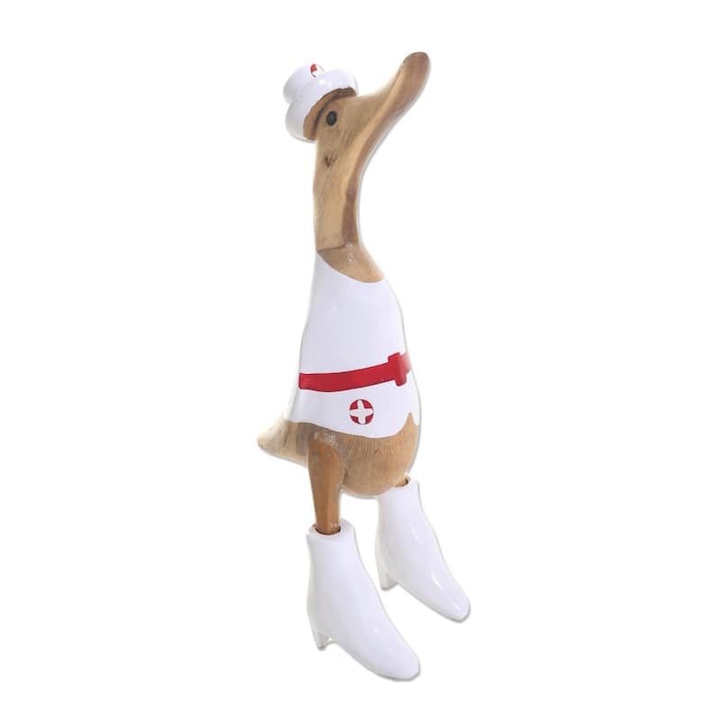 NOVICA Handmade Nurse Duck Wood Sculpture - 35 cm H x 9 cm W