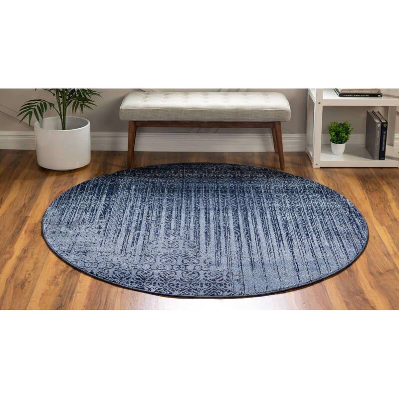 Contemporary Weby Collection Area Rug - 3'3" Round - Blue