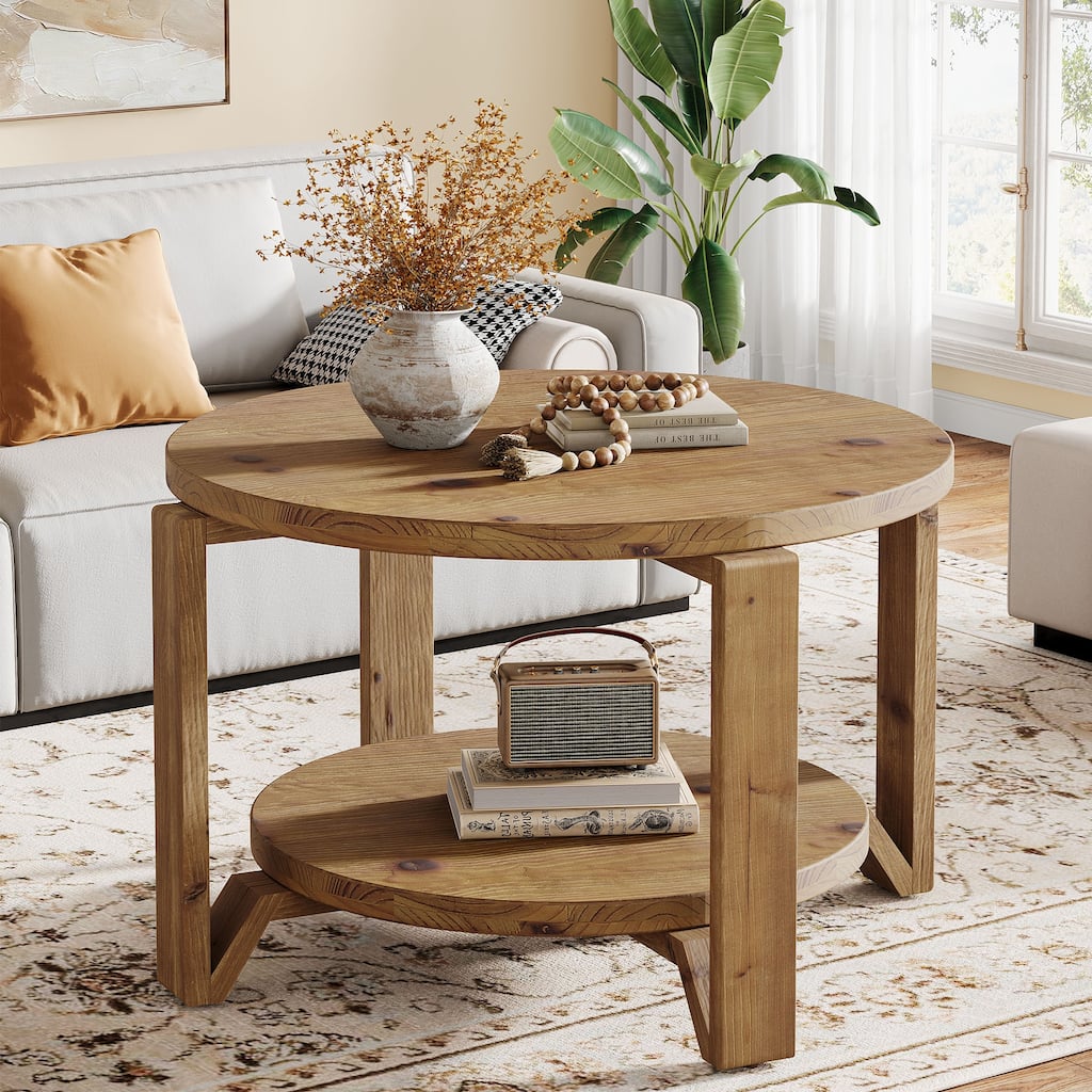 30" Solid Wood Coffee Table Circle Center Accent for Living Room