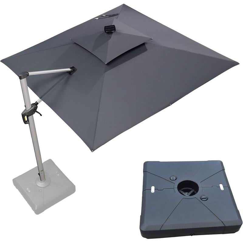 PURPLE LEAF 9/10/11 ft Square 09x12 ft Rectangle Double Top LED Patio Cantilever Umbrella with Base