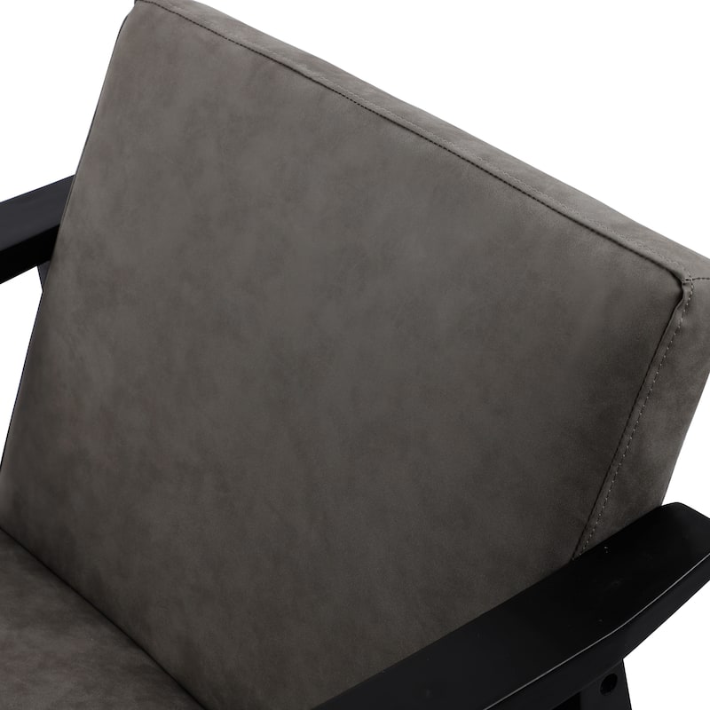 Faux Leather Accent Chair Solid Wood Armchair in Black Finish