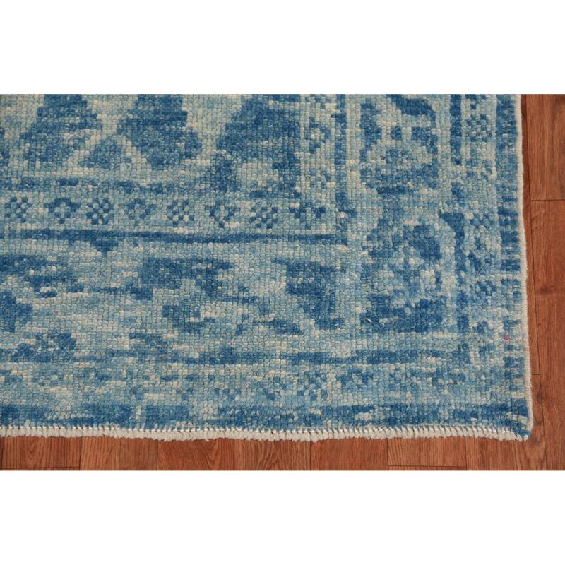 Hand Knotted Oriental 100% Wool Carpet Transitional All-Over Navy Blue & Blues Oushak Runner Rug - 17' 4'' X 3' 2''
