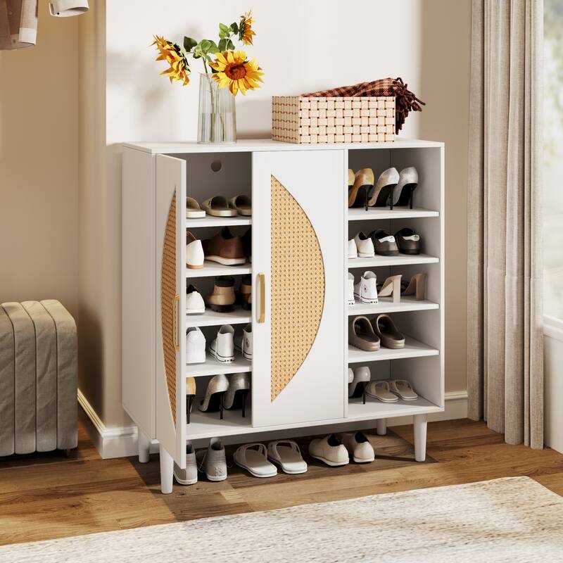 20 Pairs Shoe Storage Cabinet With 2 Doors And 8 Adjustable Shelves For Entryway