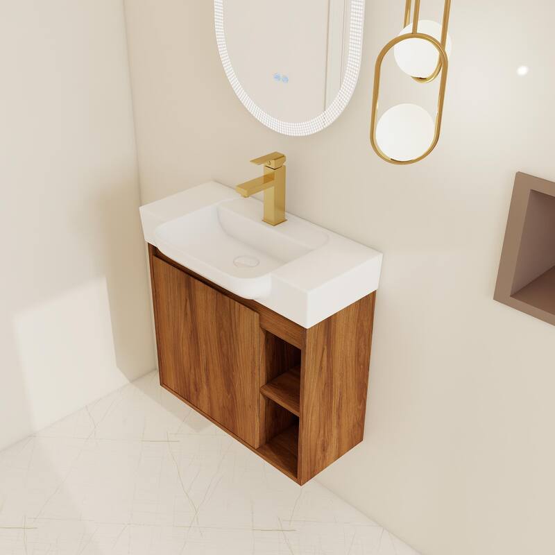 BNK 24"/28" Single Sink Floating Bathroom Vanity with Soft Close Door and Shelf