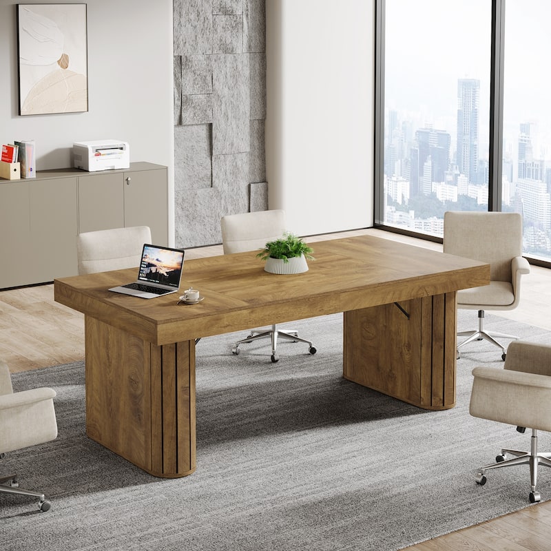 70.9" Conference Table, Farmhouse Wood Meeting Table for 6 People, Rustic Seminar Table for Conference Room - N/A - Brown