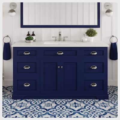 Epic 60"W SS Bath Vanity with Carrara Quartz Top & Undermount Sink