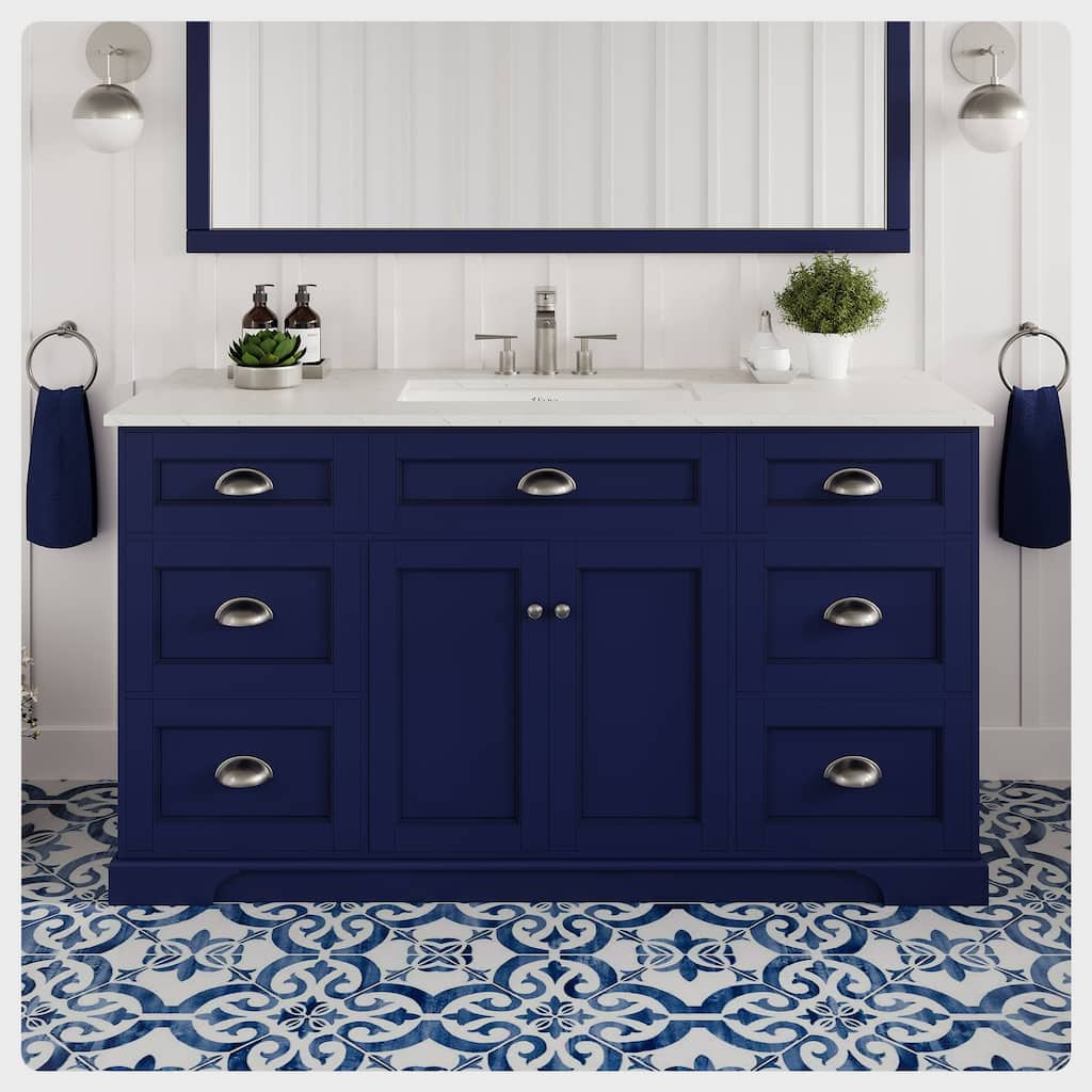 Epic 60"W SS Bath Vanity with Carrara Quartz Top & Undermount Sink