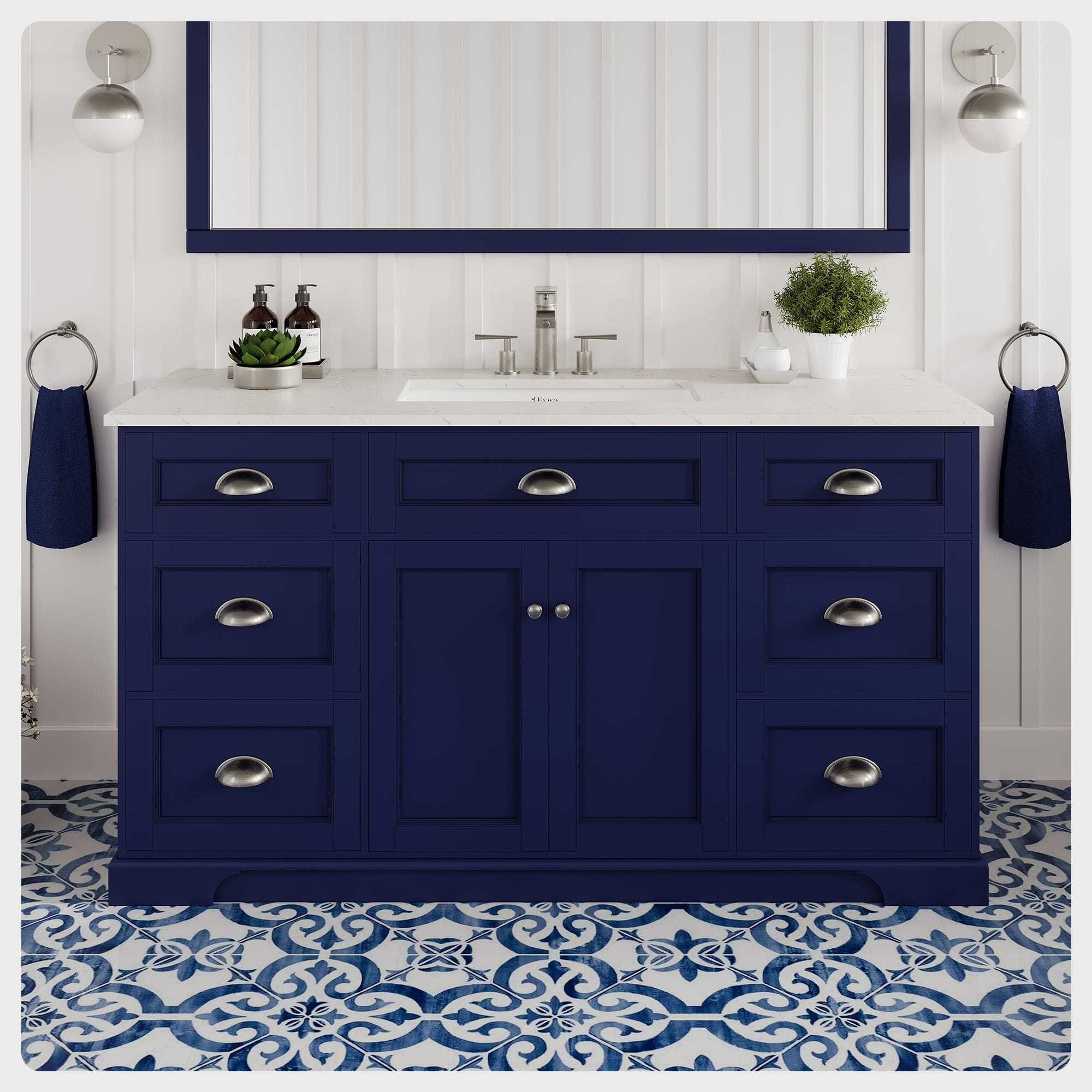 Epic 60"W SS Bath Vanity with Carrara Quartz Top & Undermount Sink